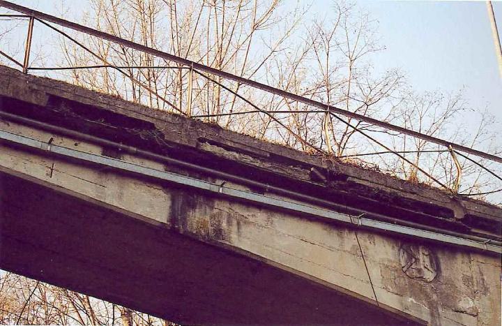 Degraded concrete on an old bridge.