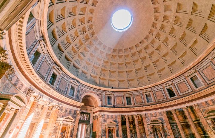 Pantheon in Rome. Ancient concrete structure still standing.
