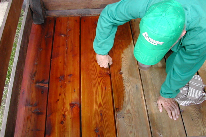Everwood brushed on a wooden patio outside