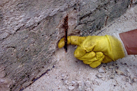 Finger stuck behind a rusty rebar