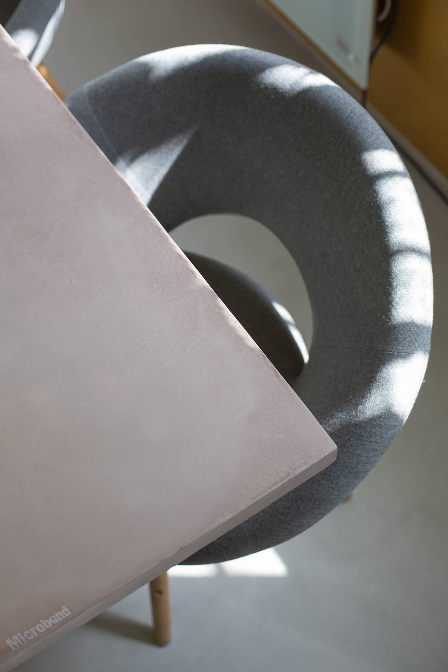 Table covered with microcement