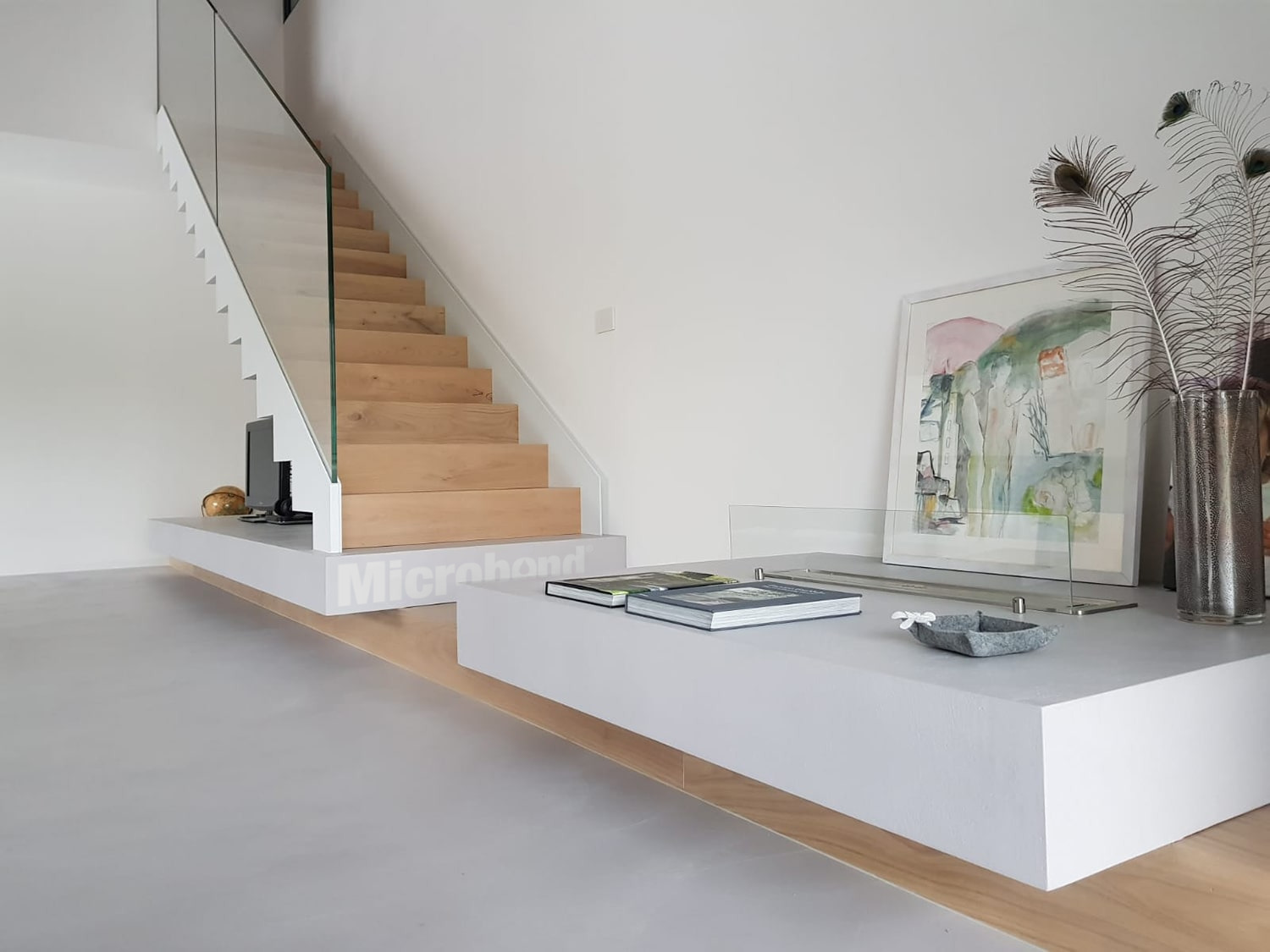 Living room floor and bespoke furniture overlayed with Microbond