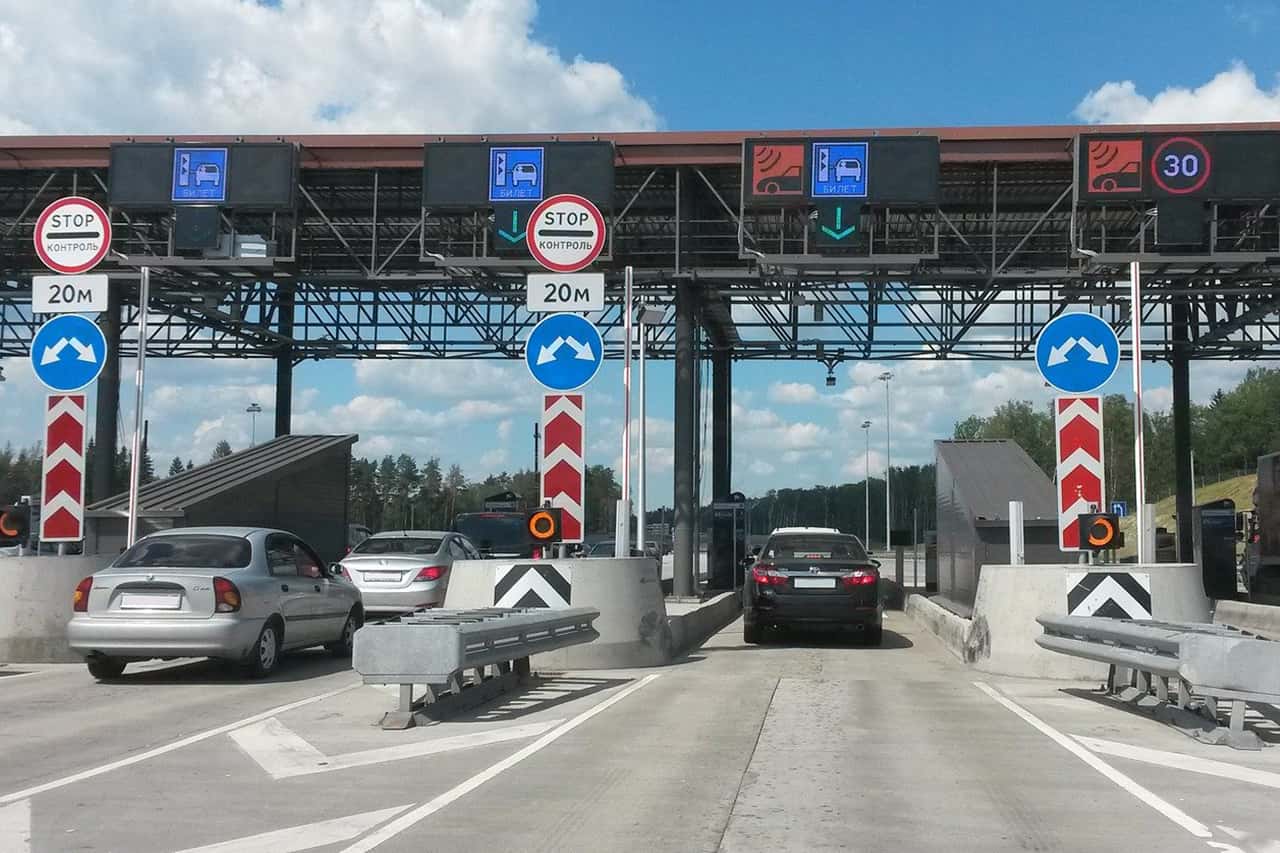 concrete pavement of a motorway toll booth